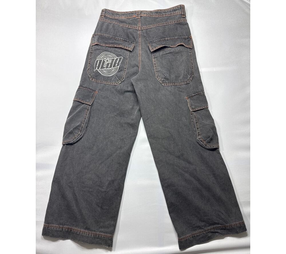 A-LAB Men's 26 Mega Wide Leg Cargo Gray Jeans Y2K Retro - 36 (36x34)